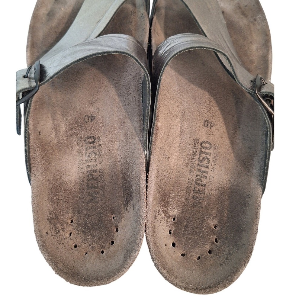 Mephisto Sandals Women 9.5 /40 Silver Helen Metallic Pewter Leather Buckle Thong - Picture 5 of 9